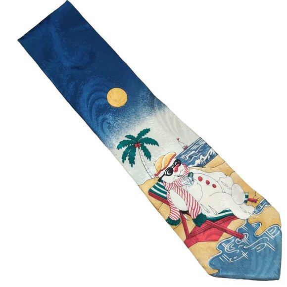Surrey Mens Necktie Holiday Beach Snowman Christmas Party Vacation Silk Tie - Picture 3 of 7